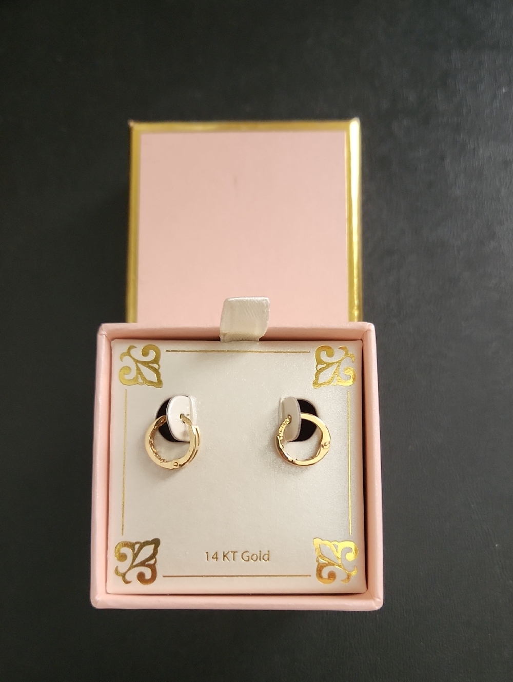 Macy's 14KT Yellow Gold Small 10MM Pink Cubic Zirconia Baby Huggie Earrings  New